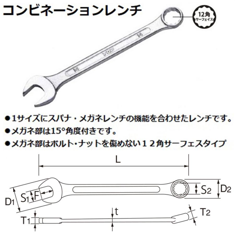 トップ工業 コンビネーションレンチ 13mm スパナ メガネレンチ 12角サーフェイスタイプ 機械 設備 建築 ボルト ナット コンビレンチ 日本製 CW-13 TOP｜bstl｜05