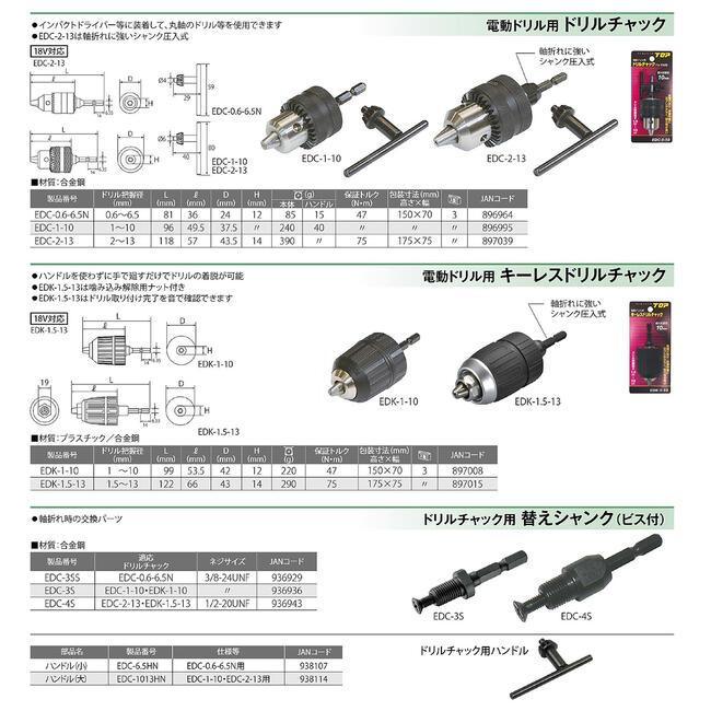 TOP(DIY) トップ工業 電ドル用ドリルチャック 替えシャンク TOP(DIY) トップ工業 電ドル用ドリルチャック 替えシャンク