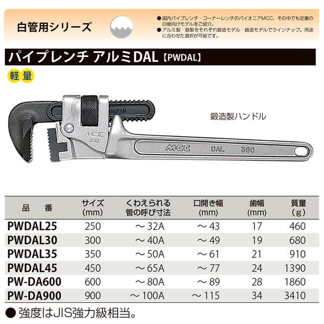 MCC 強力型 アルミパイプレンチ 300mm 軽量アルミタイプ 最大口開き 