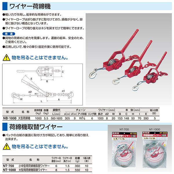 3H ワイヤー大型荷締機 仕様荷重1000kg 車両積載物 工事現場 トラック 