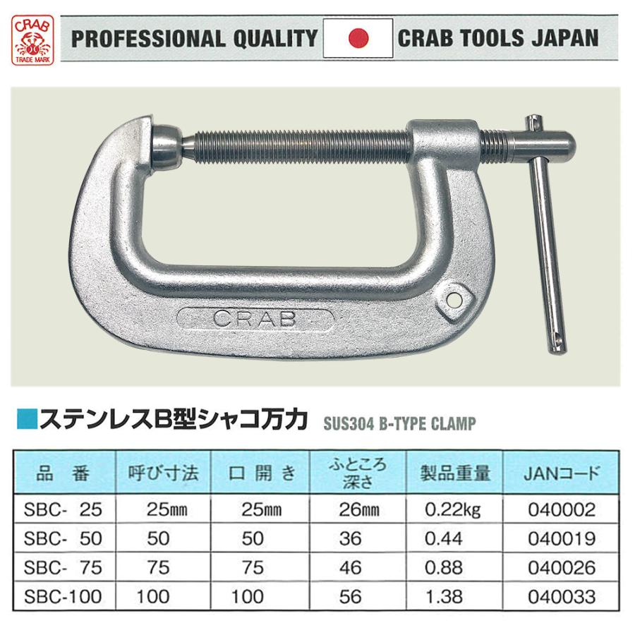 クラブ ステンレス製 B型シャコ万力 75mm 錆びにくい 高硬度 SUS403 固定具 万力 シャコマン 型枠 バーコ型シャコ万力 クランプ ...