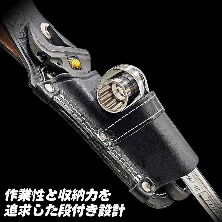 極匠 高級牛革 ラチェット+モンキーレンチ差し 2段 型押し設計 極匠 高級牛革 ラチェット+モンキーレンチ差し 2段 型押し設計