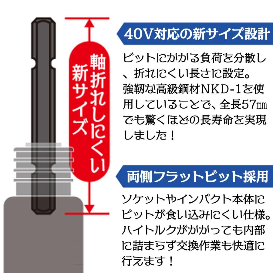 KOSEI 40V対応 ビット差替式パワーソケット 替えビット 5本組 6.35mm 新設計全長 57mm 折れにくい 高強度NKD-1鋼 高トルク対応設計 日本製 BSPT-5B ベストツール｜bstl｜03