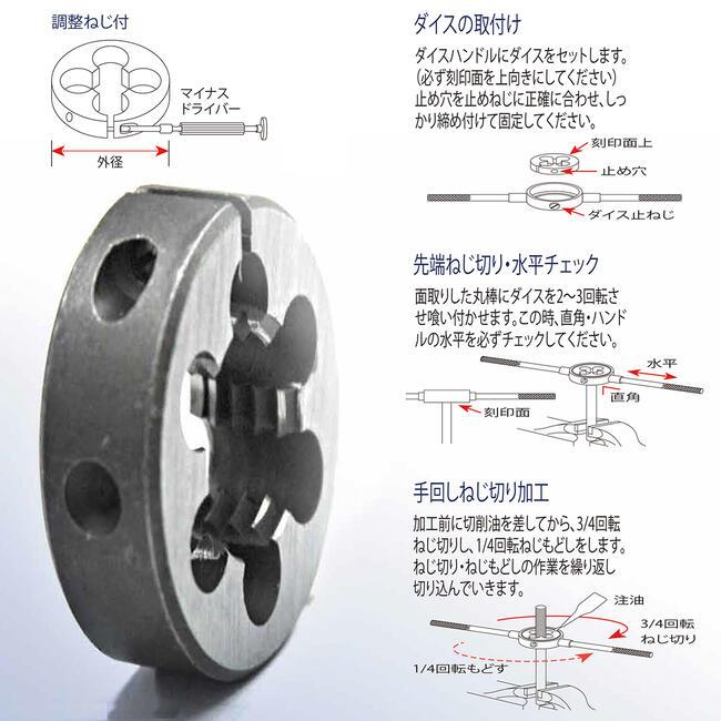 LIGHT 丸ダイス 57径 M26 ネジ径 ピッチ 3.0 手回しネジ切り加工 割り  