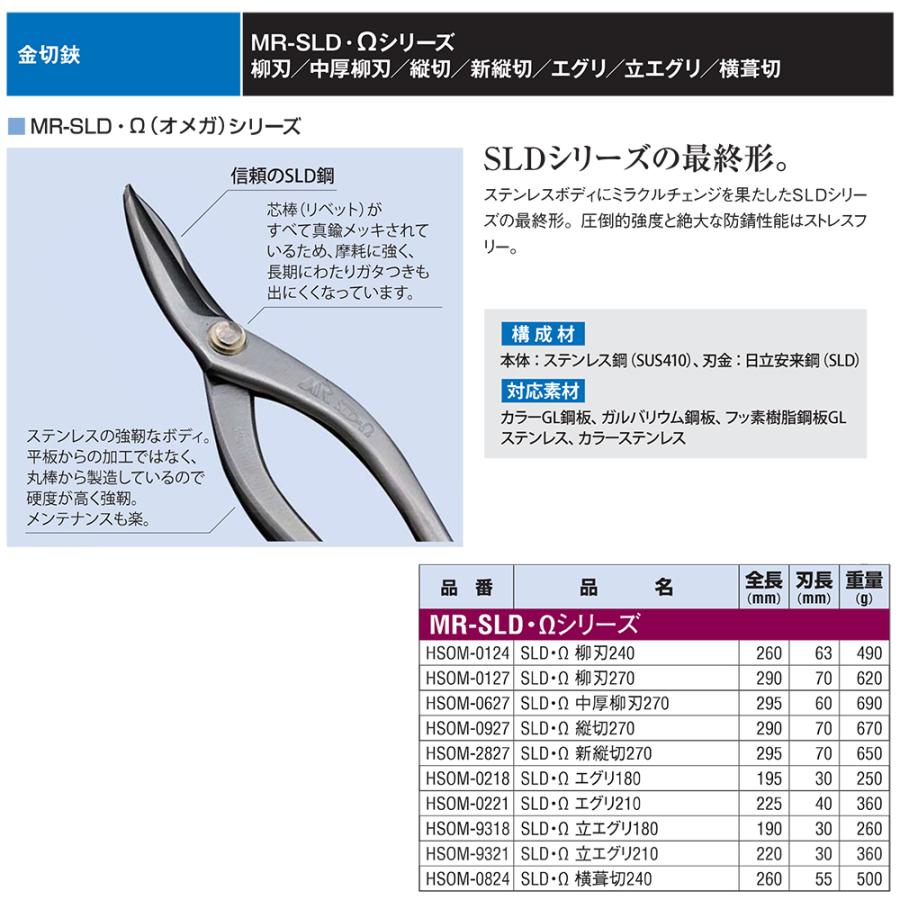盛光 MR-SLD Ω 新縦切 270mm オメガ 新立切 安来鋼刃 ステンレスボディ