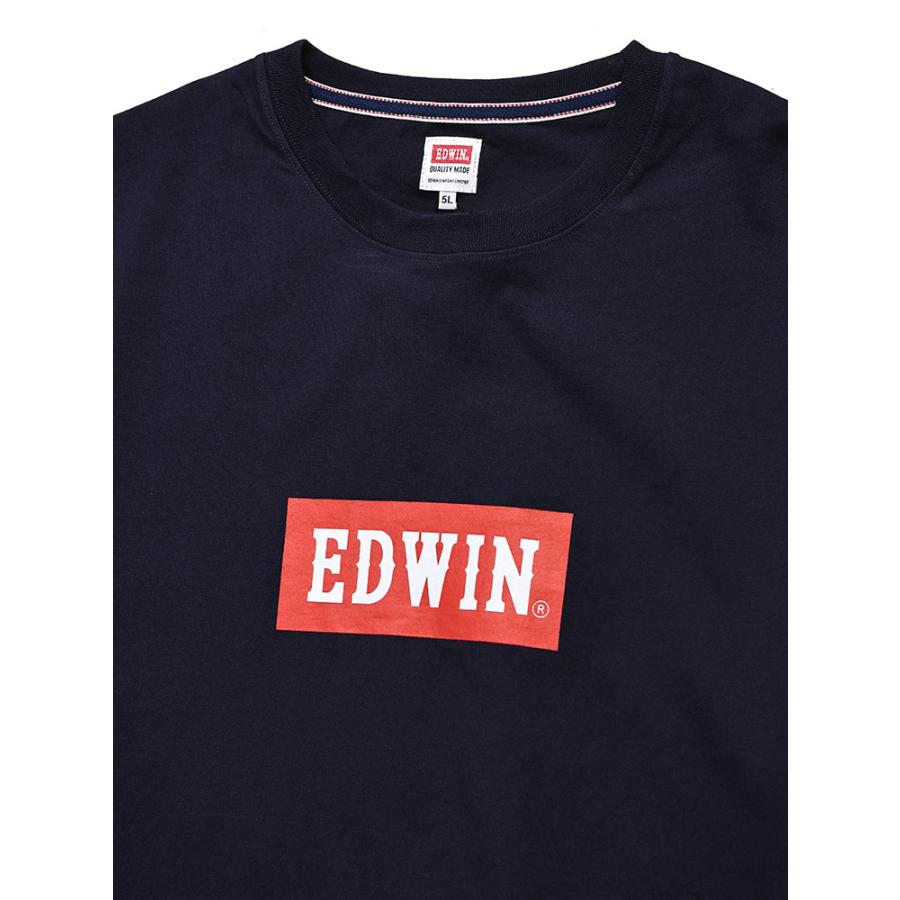 EDWIN エドウィン 半袖 Tシャツ BOXロゴプリント クルーネック トップス クルー 大きいサイズ メンズ 3L 4L 5L ネイビー｜btclub｜03