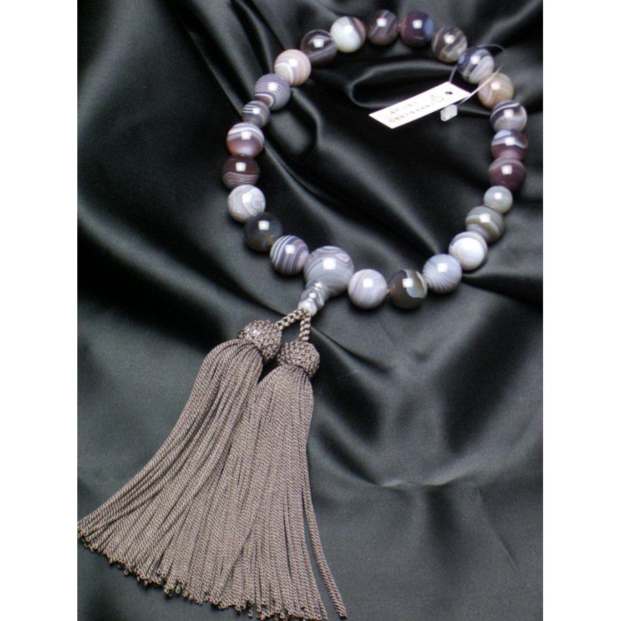 数珠原色縞瑪瑙22珠共仕立頭房（ねず茶）（特上品）各宗派男性用数珠