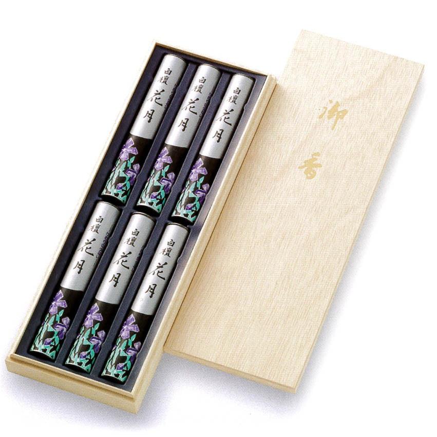 進物線香 贈答用 木箱入り 白檀の 線香 煙少ない 花月 6把入 木箱 微煙