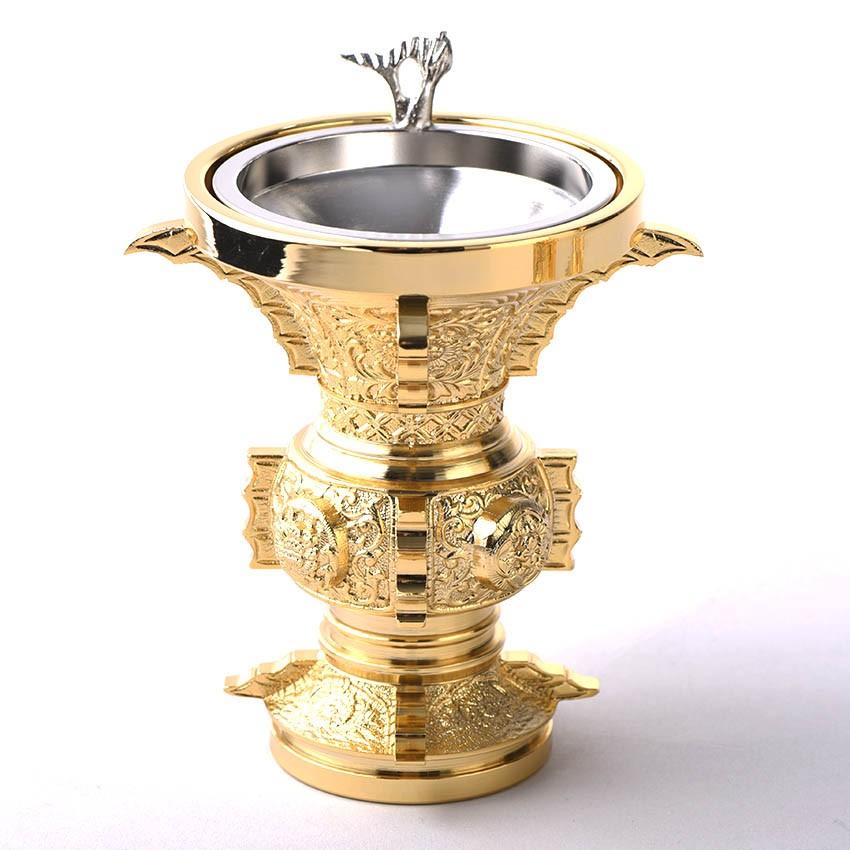 本山彫丸型四鰭（よつひれ）三具足本金メッキ仕上3.5号仏具セット/仏具