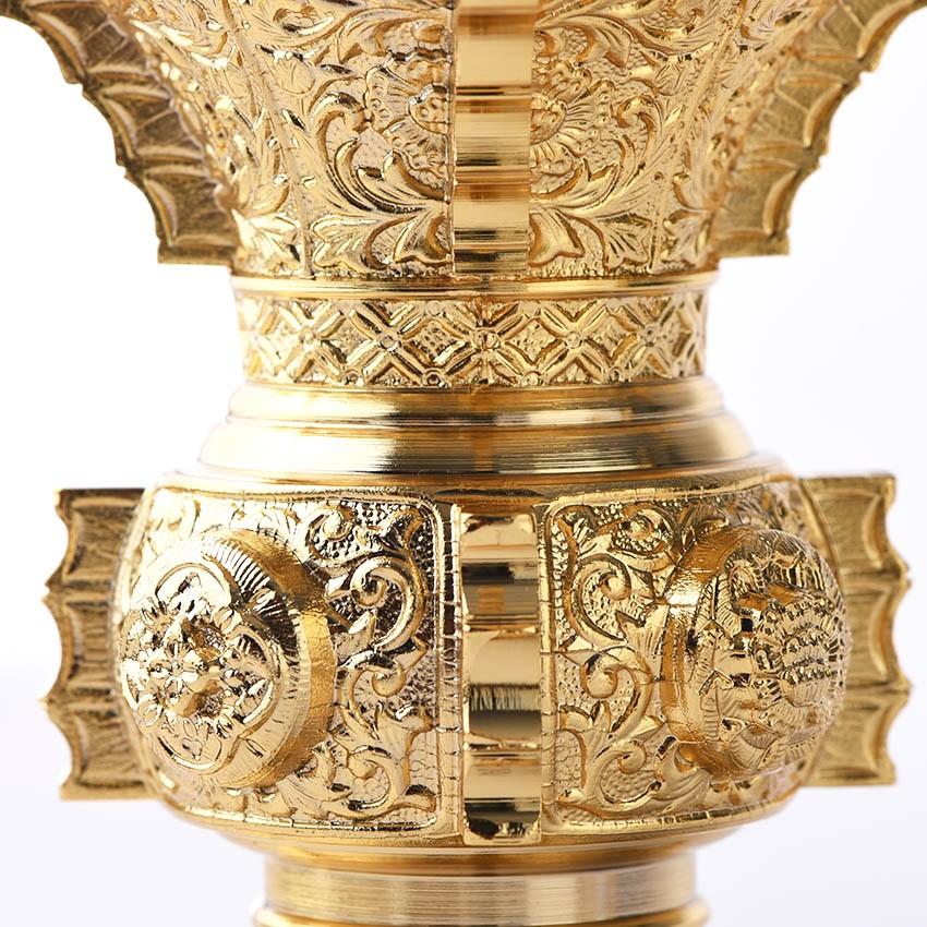 本山彫丸型四鰭（よつひれ）三具足本金メッキ仕上3.5号仏具セット/仏具