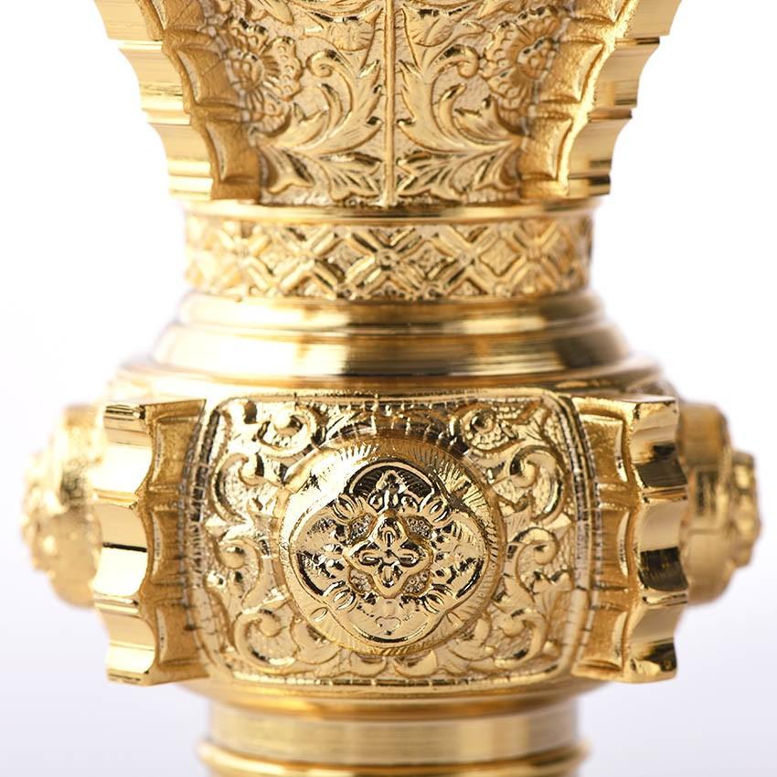 本山彫丸型四鰭（よつひれ）三具足本金メッキ仕上3.5号仏具セット/仏具
