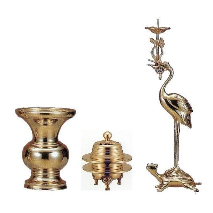 真宗大谷派用三具足 仏具セット京丸鶴付型(磨フッ素加工)三具足3.0号