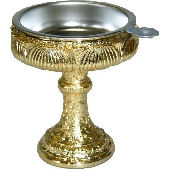 【修縁堂】真言宗 仏教法具 筋雕り型蓮華飯器 つがいです 蓮型仏器12号本金メッキオトシ付亜鉛合金製（蓮型仏器佛器仏飯器本