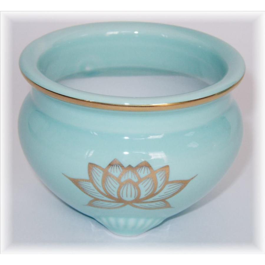 香呂 青磁色 上金蓮 香炉 机上香炉 3寸 陶器製 前香炉 3.0号 胴径約9