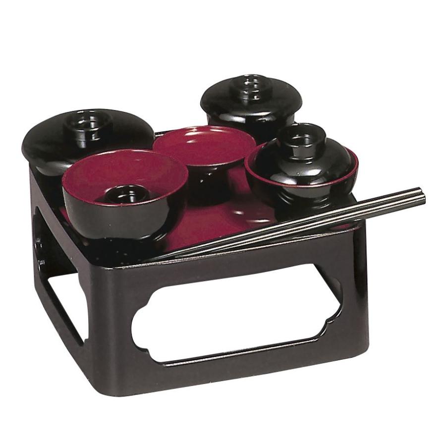 仏膳 霊供膳（ お椀 御膳 箸付セット）黒内朱 5.0寸 5号 プラスチック