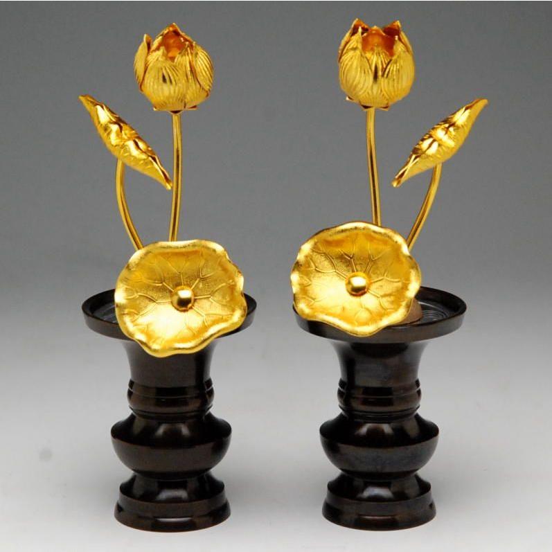 常花 金色で 小型 蓮の花 仏具 小常花 アルミ製3号3本立(1対 常花 金色で 小型 蓮の花 仏具 小常花 アルミ製3号3本立(1対