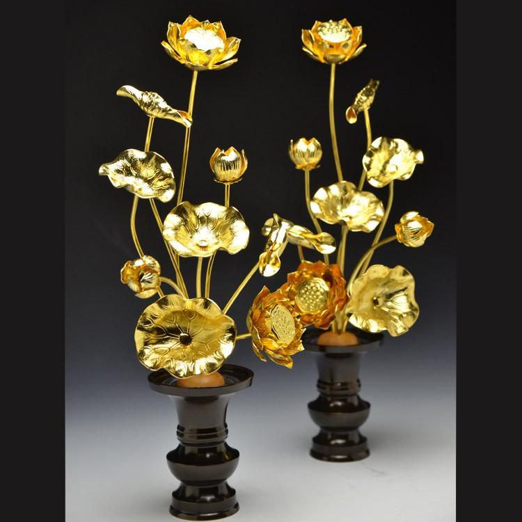 常花 仏壇用 金色の 蓮の花 小常花 真鍮製 金色7号9本立(1対 常花 仏壇用 金色の 蓮の花 小常花 真鍮製 金色7号9本立(1対