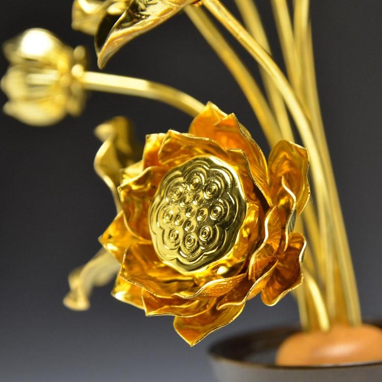 常花 仏壇用 金色の 蓮の花 小常花 真鍮製 金色7号9本立（1対）（花立