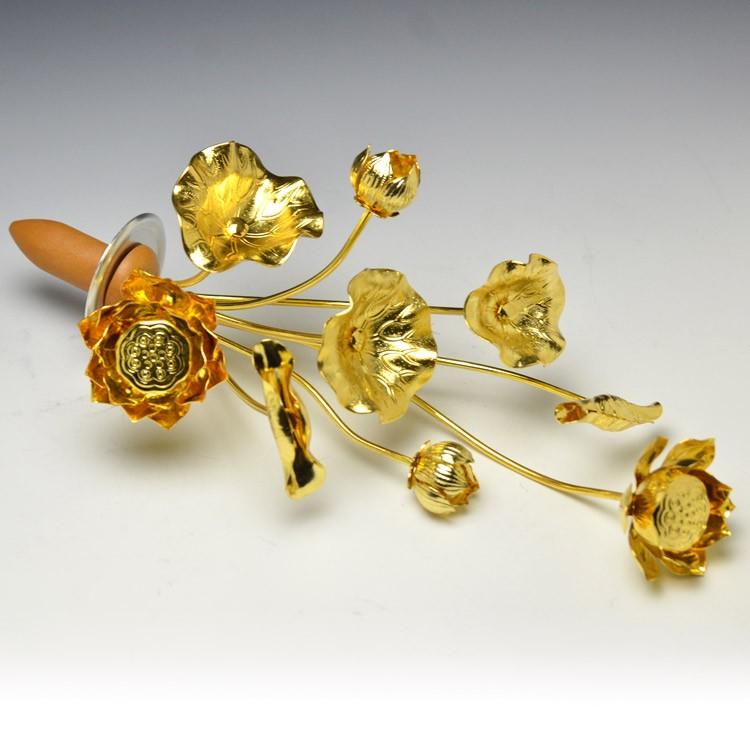 常花 仏壇用 金色の 蓮の花 小常花 真鍮製 金色7号9本立(1対 常花 仏壇用 金色の 蓮の花 小常花 真鍮製 金色7号9本立(1対