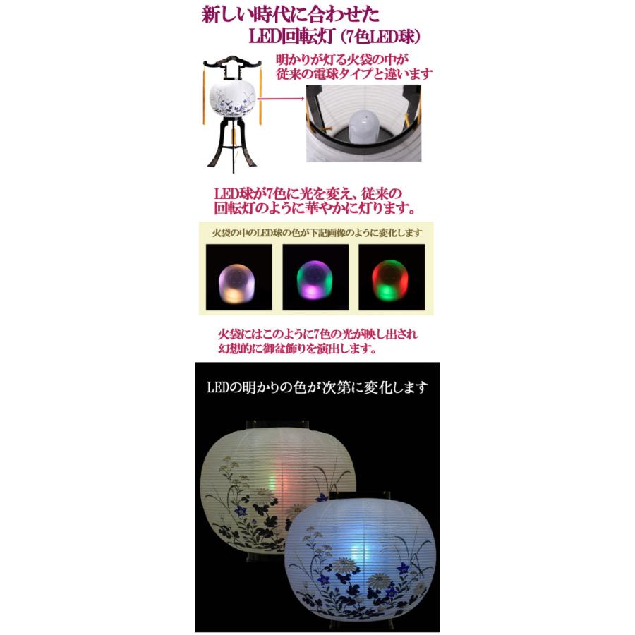 盆提灯 LED 7色球 回転提灯 盆ちょうちん 絵入 あす着く対応 紙張（ビニロン） 回転ちょうちん 11号 プラスチック製｜btdn｜02