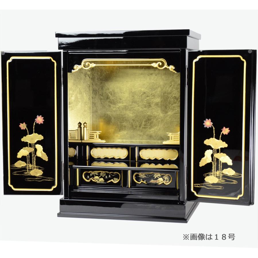 仏壇上置ミニ仏壇金蓮華16号 戸裏蒔絵入 塗豆仏壇　二枚戸/仏具用品_葬儀_お葬式_法事_仏事_小型仏壇_モダン_マンション_上置き_コンパクト_2