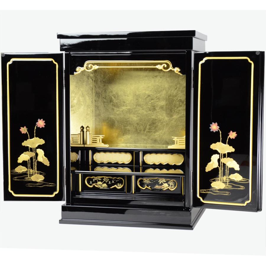 仏壇上置ミニ仏壇金蓮華18号 戸裏蒔絵入 塗豆仏壇 二枚戸