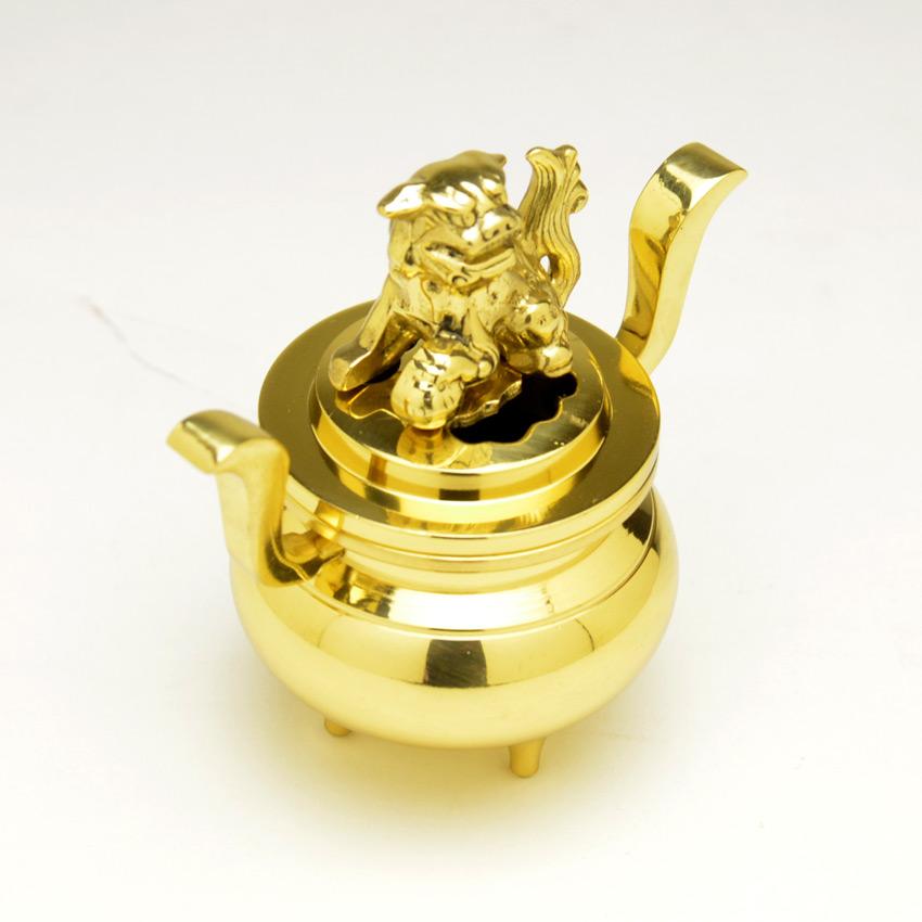 香炉 小型仏壇用 上香炉 獅子付玉香呂 磨きフッ素加工 2.5号用 （高75