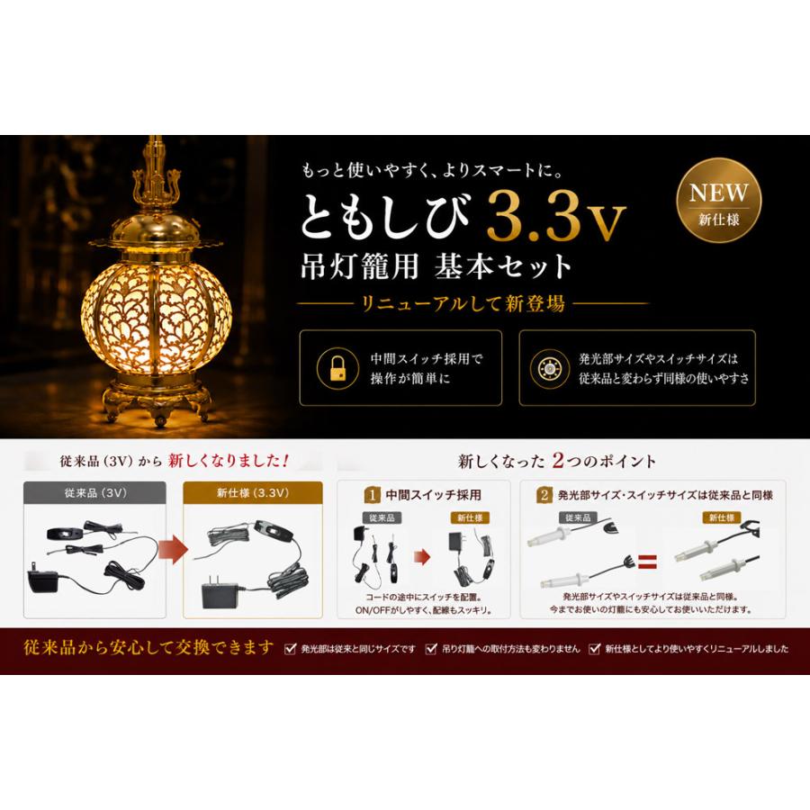 仏壇用 LED照明 NEW ともしびL3.3V 吊灯篭用基本セットA 2灯付 4灯対応
