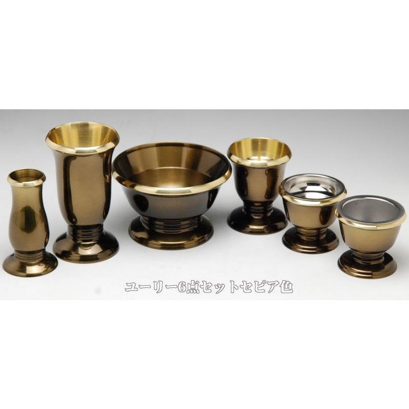 モダン仏具ユーリー6点セット3寸 ワイン色・セピア色・ブルー
