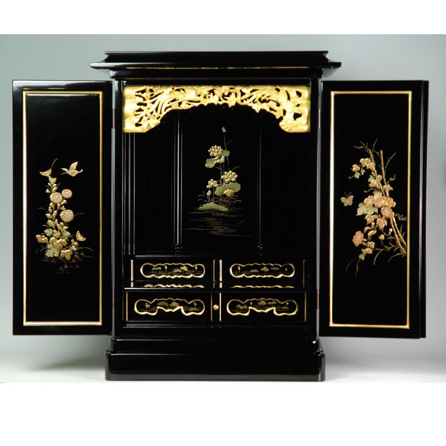仏壇 小型仏壇 黒塗り 蒔絵入 仏壇黒塗り 太陽-花の舞-21号(花 仏壇 小型仏壇 黒塗り 蒔絵入 仏壇黒塗り 太陽-花の舞-21号(花