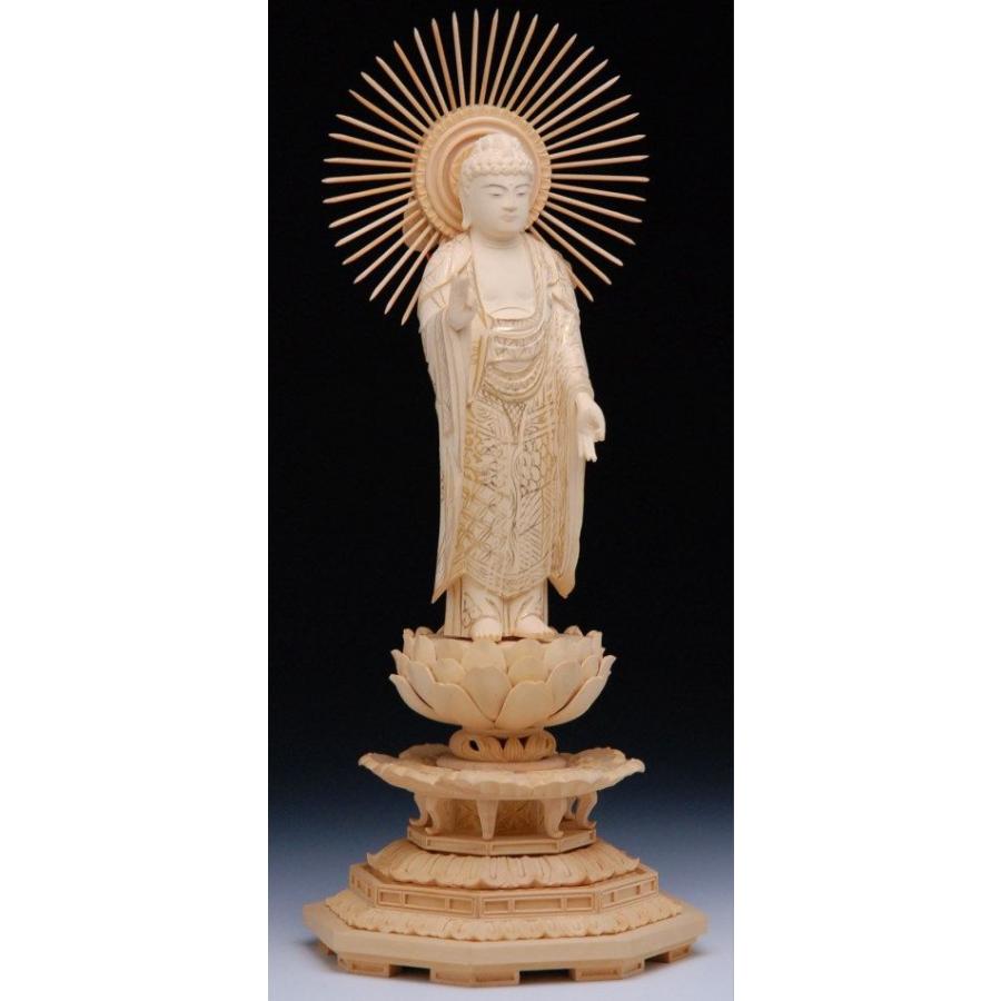 東立弥陀総柘植八角台座金泥書4.0号仏像唐草御光（真宗大谷派向）（東 