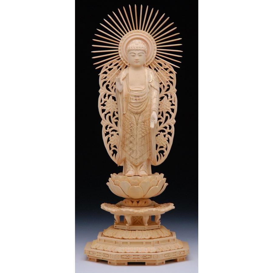 仏像西立弥陀総柘植八角台座金泥書5.0号唐草御光（浄土