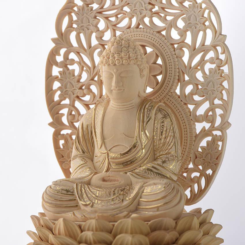 仏像 仏壇用 高級 柘植 つげ材 八角台座 2号座像 金泥仕上 ns sr