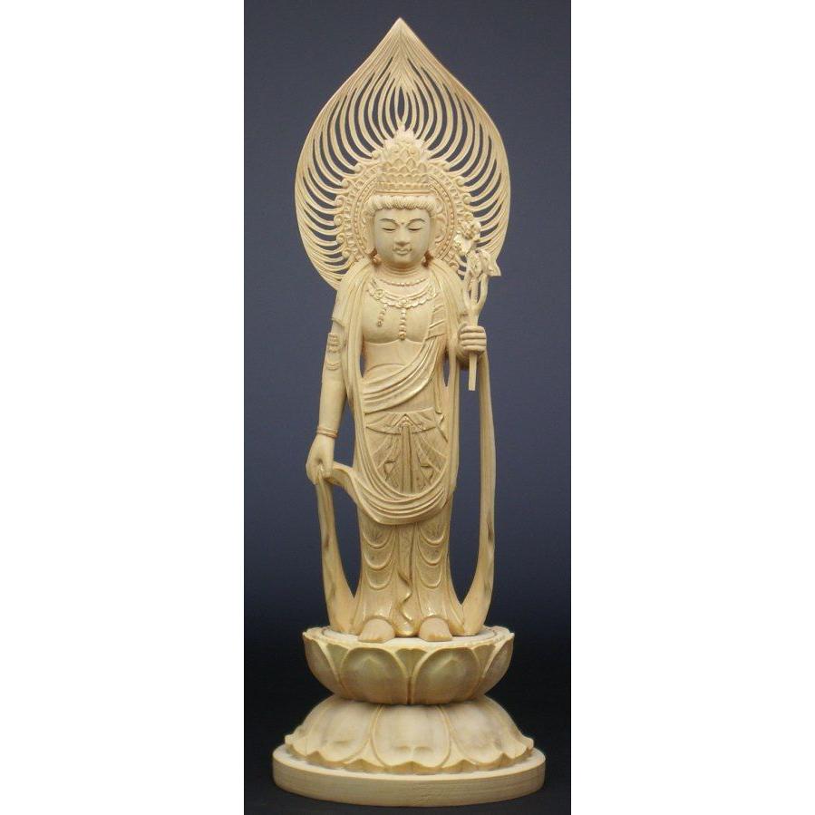 仏像聖観音立像上宝珠丸台座つげ材4.0号眼入金泥書 : ハセガワ仏壇