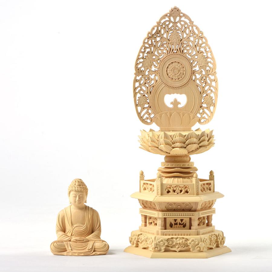 仏像 本尊 柘植材 六角台座 木地彫 座像 唐草光背 釈迦如来 大日 仏像 本尊 柘植材 六角台座 木地彫 座像 唐草光背 釈迦如来 大日