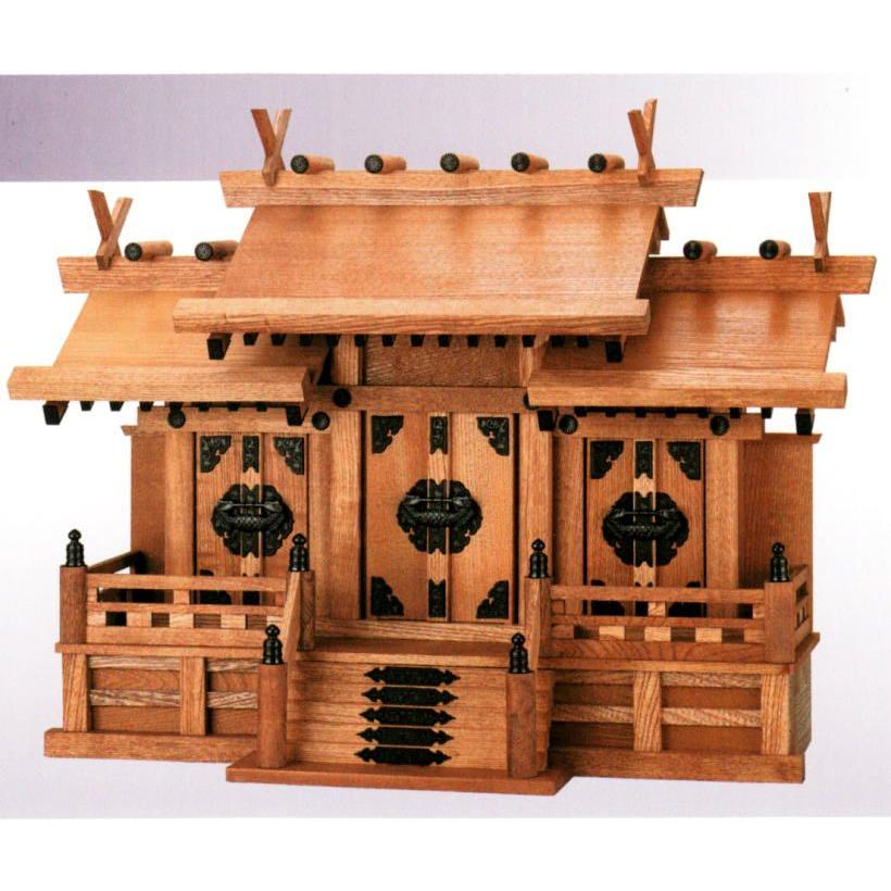 総ケヤキ材 最高級 入母屋屋根三社 送料無料】本欅 入母屋型彫刻三社（高61㎝タイプ） - 仏壇・仏具