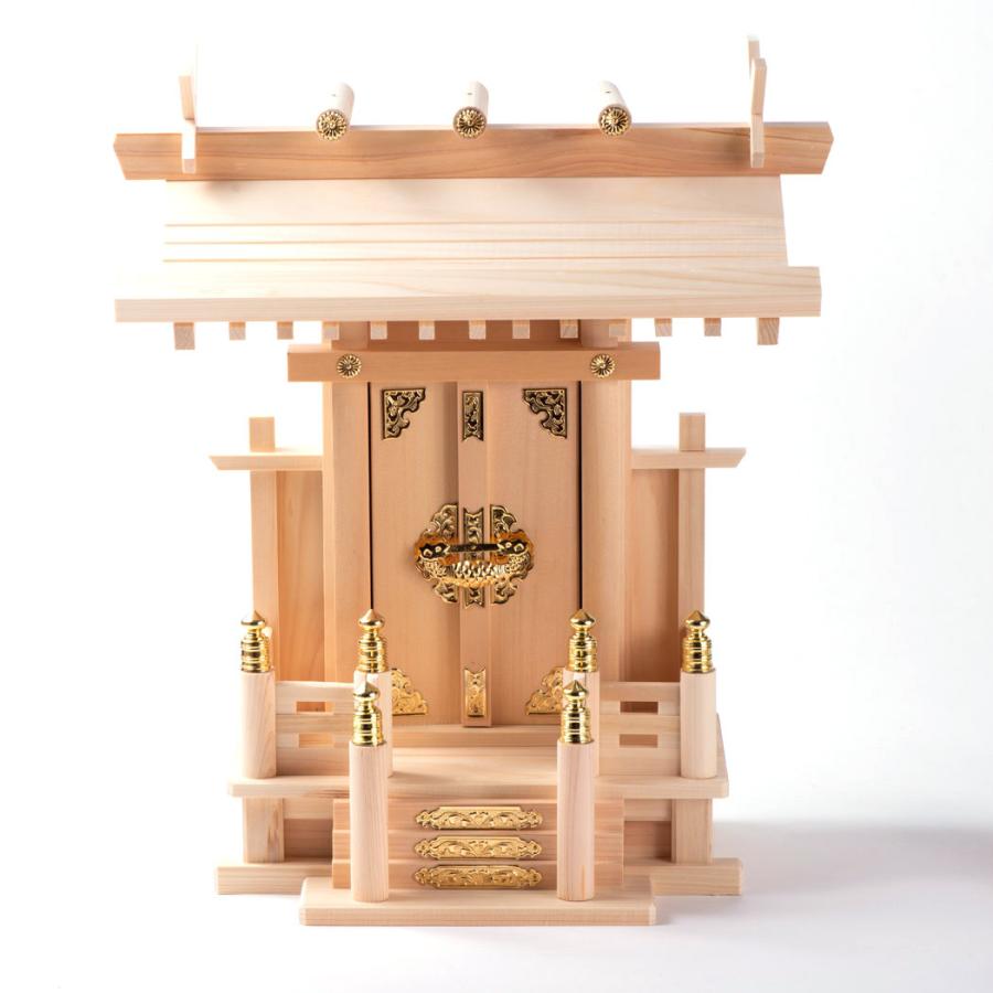 神棚 一社 中神明 扉木曽桧 真鍮金具仕様 札丈31 一社宮 小型 神棚 一社 中神明 扉木曽桧 真鍮金具仕様 札丈31 一社宮 小型