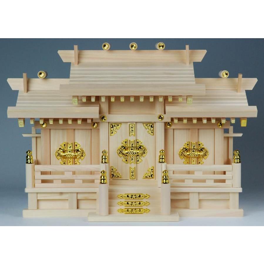 神棚低屋根違い三社(小) 高さ37 ひのき特製品/神棚_檜_桧_仏具用品_棚板_現代風_和モダン_お札_モダン_マンション用_神殿_神道通販_盂蘭盆会_初盆_新盆_お盆