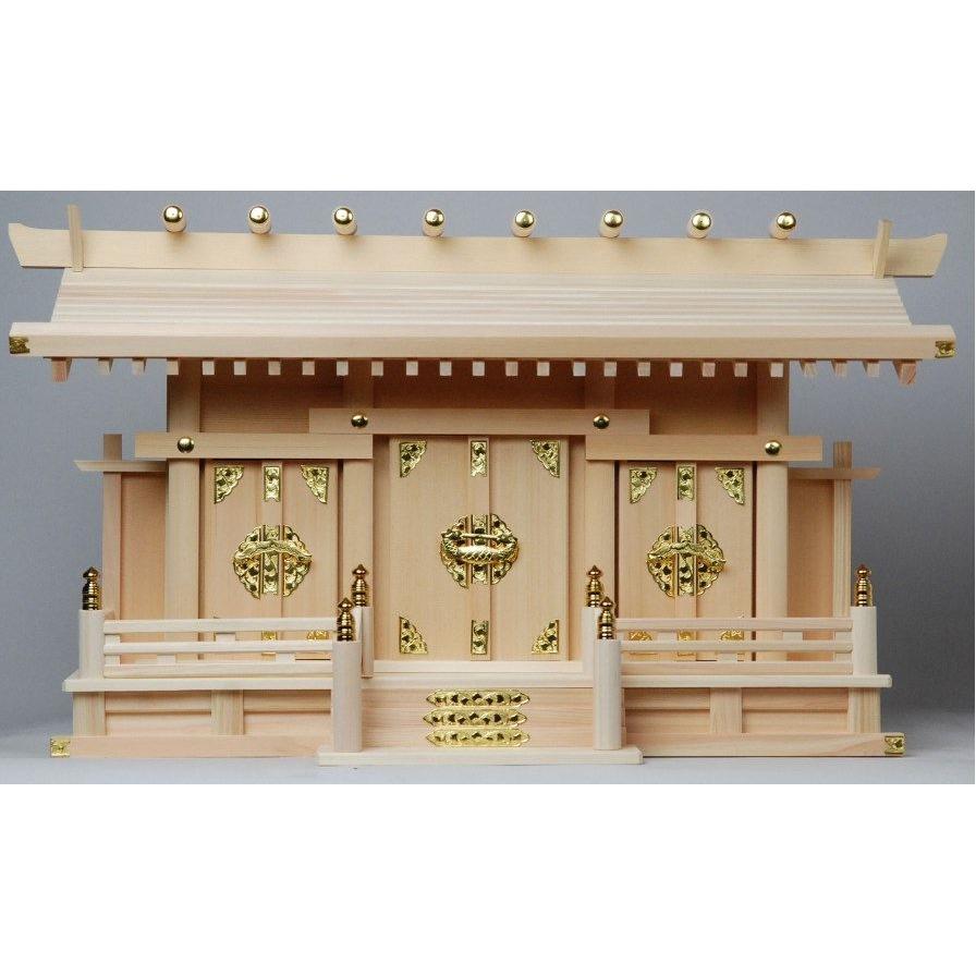 三社 神棚 通し大屋根三社(片大屋根) 木曽桧製 国産品 高39 幅68 日本製 神棚 木製 神棚-キッチン、日用品、文具