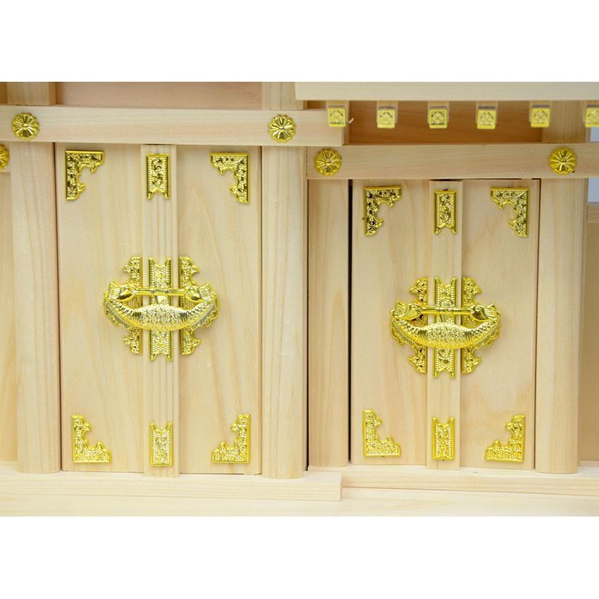 神棚セット 神具付 神棚 特製屋根違い三社(小)h + 神具七点セット(小