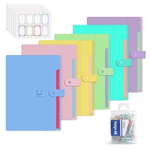 6 Pack Plastic Expanding File Folder 5 PocketAccordion Document OrganizerA4