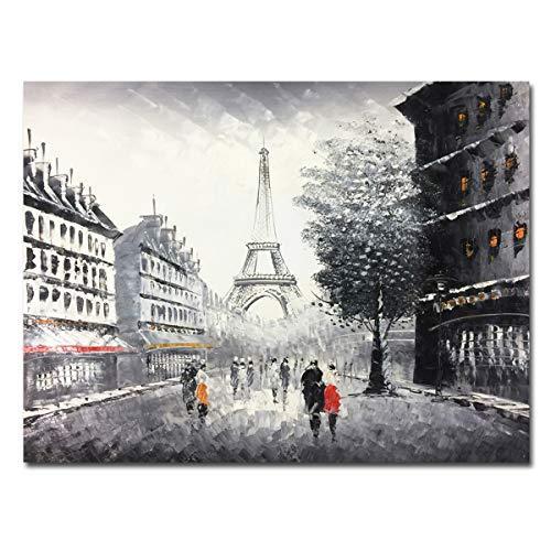 Web限定カラー 油絵 エッフェル塔 パリ 手描き街景色 Art Muzagroo 海外から直輸入 壁 24x32インチ キャンバス装飾 フェンス 外壁 Becoming Family Com