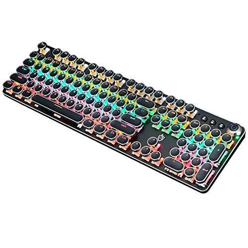 K820 レトロ スチームパンク ゲームメカニカルキーボード ブルースイッチ-RGB LEDバックライト付きキーボード、USB有線、タイプライタースタ