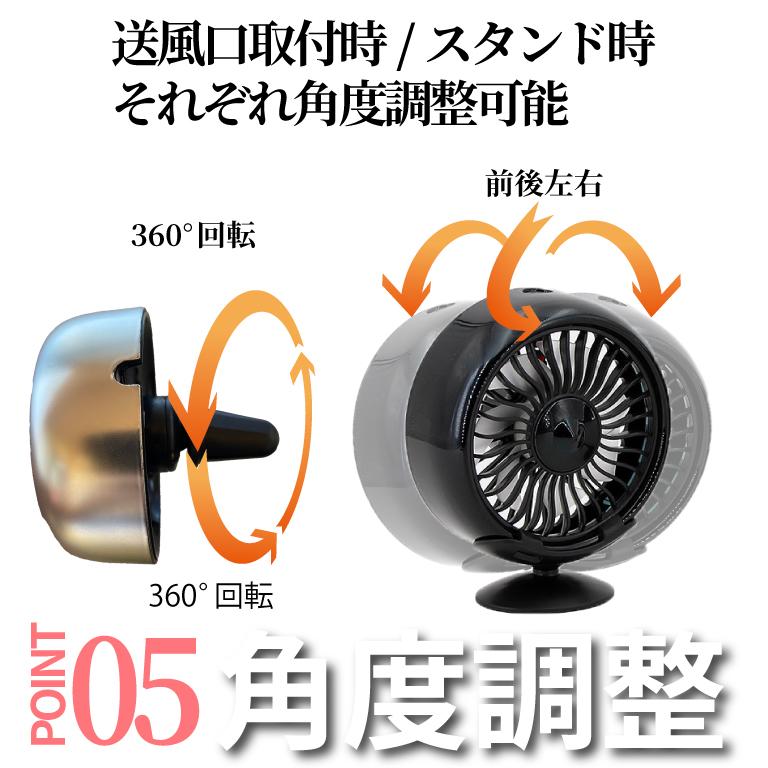 車 扇風機 車中泊 2way LEDライト 車載 USB 風量調整 小型