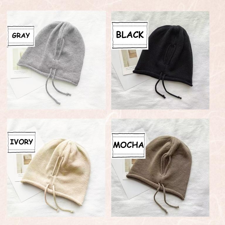 ニット帽 レディース ドローストリング 紐 大きめ かわいい シルエット