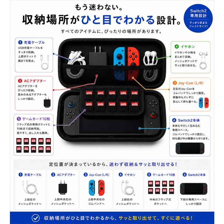Switch 2 ケース スイッチ 2 収納 ケース Nintendo Switch2ケース ニンテンドー スイッチ2ケース 任天堂 キャリングケース カバー ソフトケース カードケース | ブランド登録なし | 05