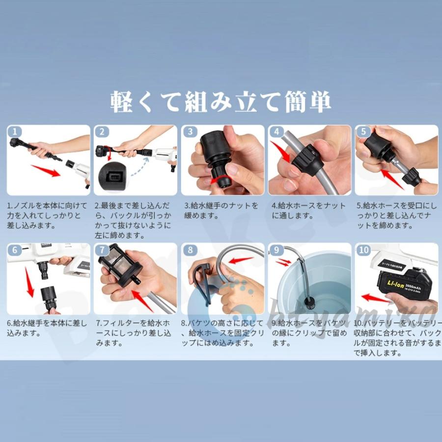 高圧洗浄機 10MPa コードレス 充電式 3段階水圧調整 ブラシレスモー 6