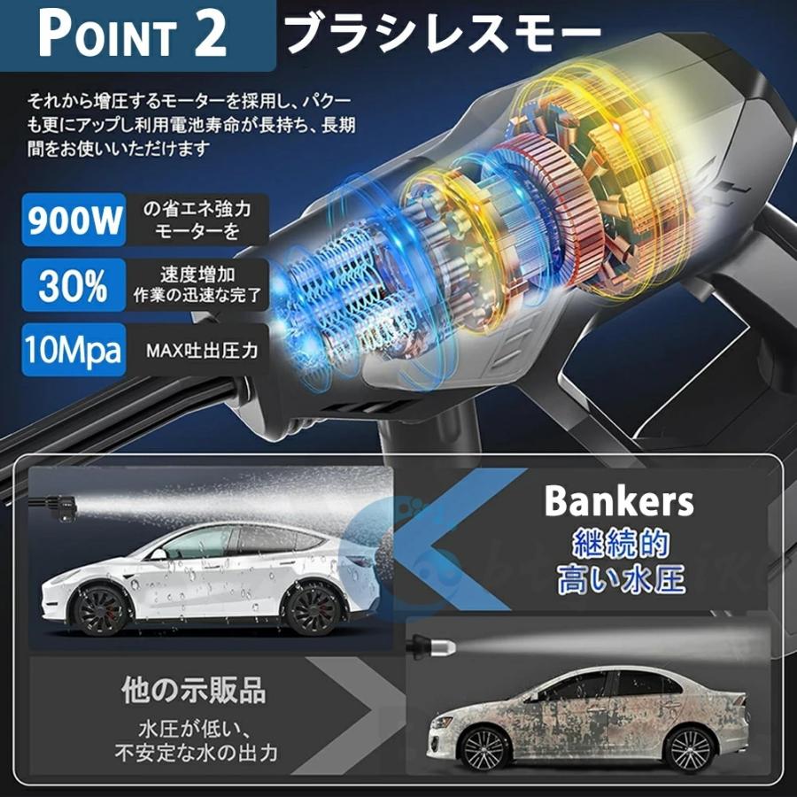高圧洗浄機 10MPa コードレス 充電式 3段階水圧調整 ブラシレスモー 6