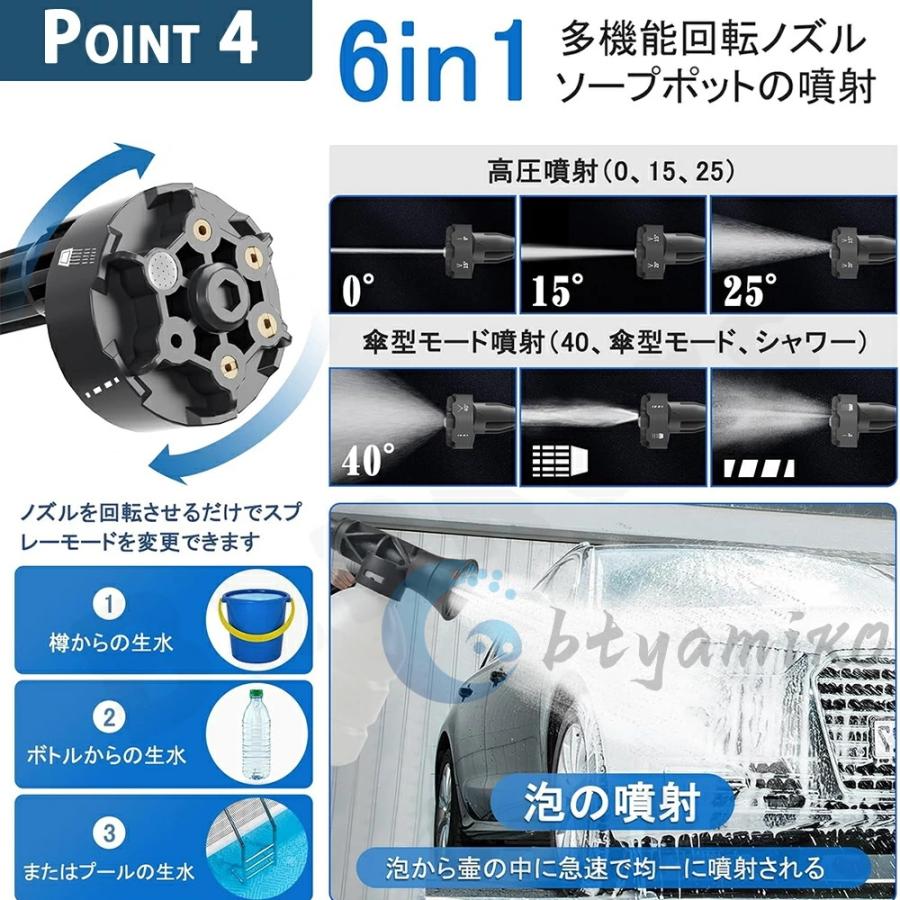 高圧洗浄機 10MPa コードレス 充電式 3段階水圧調整 ブラシレスモー 6