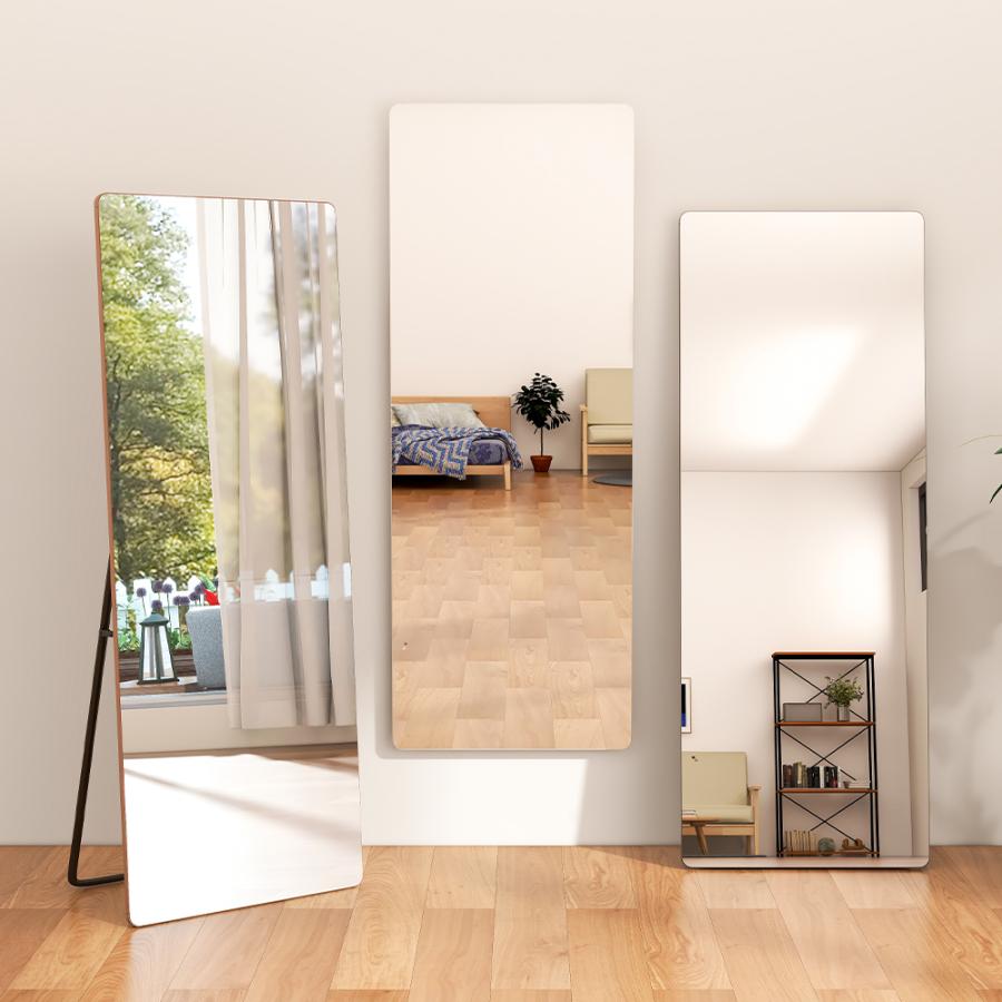 スタンドミラー 姿見 全身鏡 壁掛け ミラー 全身 おしゃれ ノーフレーム 玄関 ミラー 鏡 160ｘ60cm 飛散防止 北欧 2way 姿見鏡 角丸い ミラー